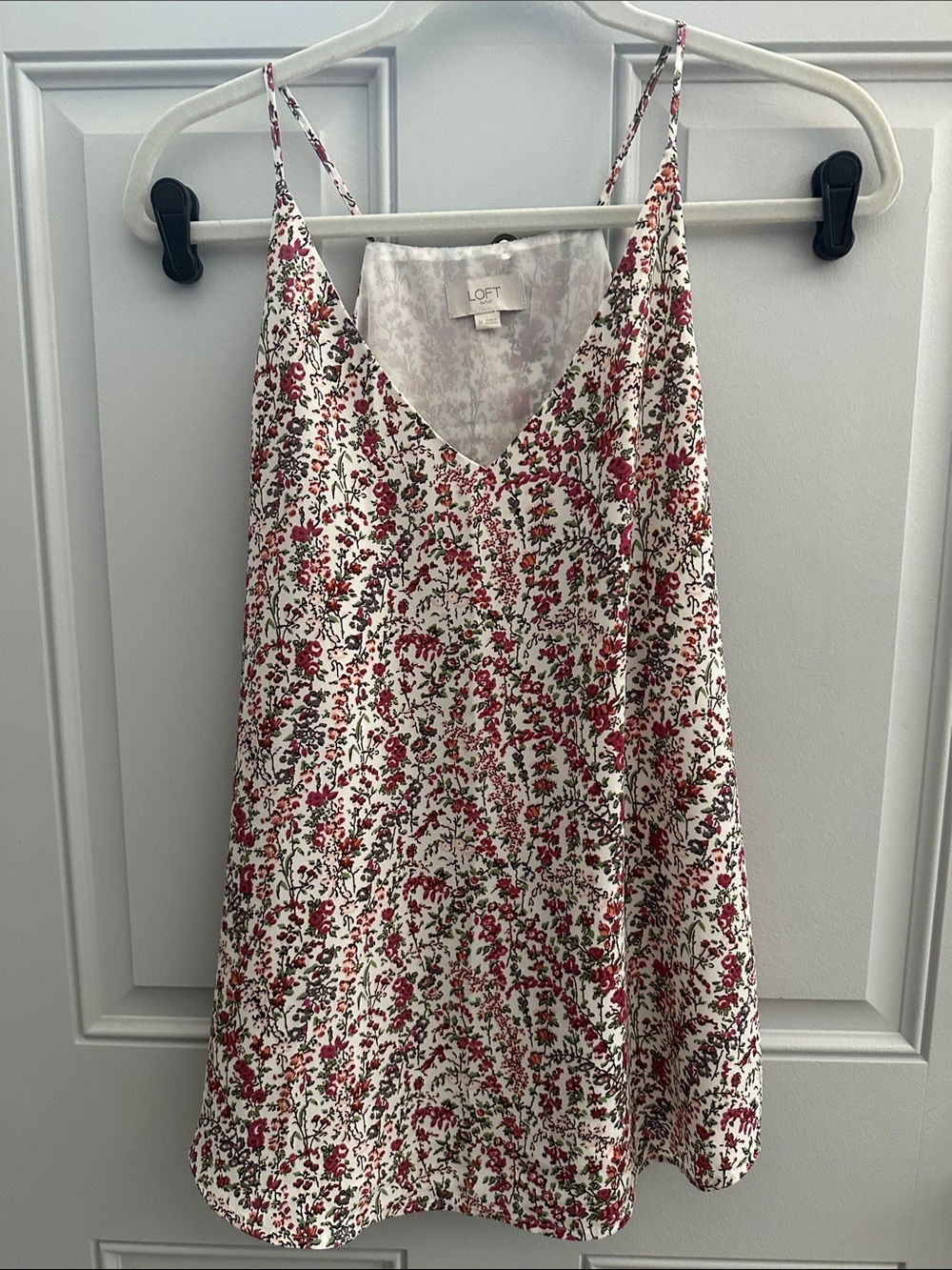 LOFT Cream Floral Slip Top with Pink & Green Print